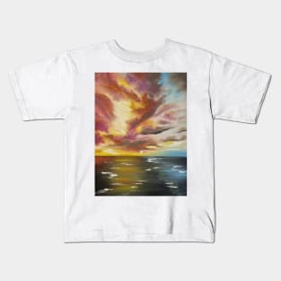 Sky Fire, Fire in the Sky, Skyscape, Seascape, Sunrise, Sunset painting, Sunset Artwork, Sunset Decor, Coastal Decor, Beach Decor Kids T-Shirt